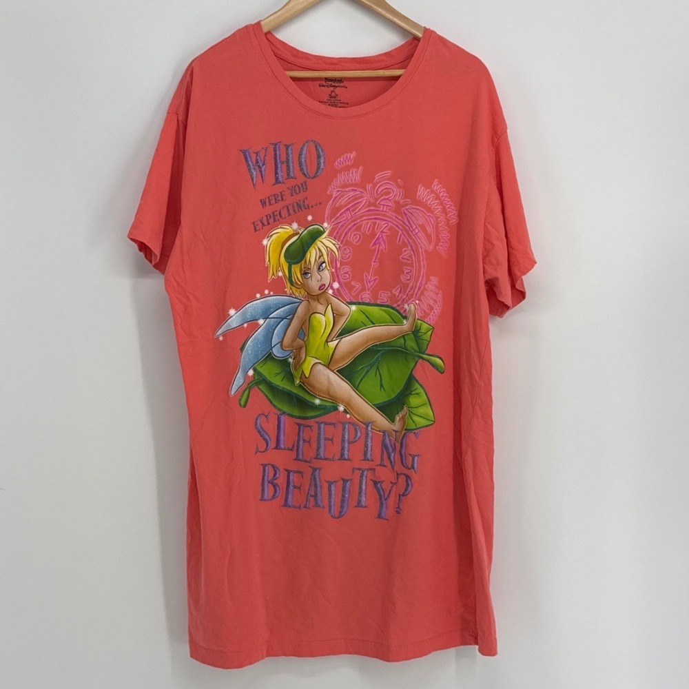 Disney Tinker Bell Nightshirt Women OSFA Coral Pink Sleeping Beauty Graphic Tee